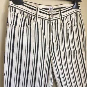 Black and white striped flare jeans
